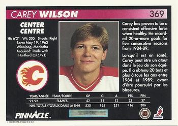 1992-93 Pinnacle Canadian #369 Carey Wilson Back
