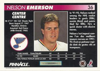 1992-93 Pinnacle Canadian #36 Nelson Emerson Back