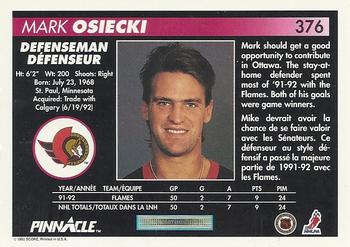 1992-93 Pinnacle Canadian #376 Mark Osiecki Back