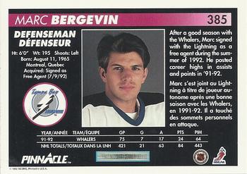 1992-93 Pinnacle Canadian #385 Marc Bergevin Back