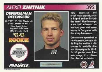1992-93 Pinnacle Canadian #392 Alexei Zhitnik Back