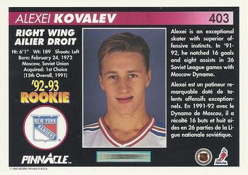 1992-93 Pinnacle Canadian #403 Alexei Kovalev Back