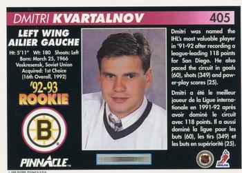 1992-93 Pinnacle Canadian #405 Dmitri Kvartalnov Back