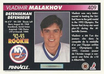 1992-93 Pinnacle Canadian #409 Vladimir Malakhov Back