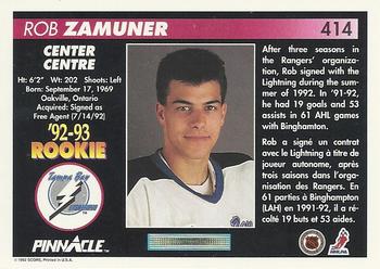 1992-93 Pinnacle Canadian #414 Rob Zamuner Back