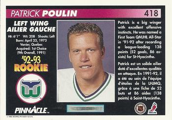 1992-93 Pinnacle Canadian #418 Patrick Poulin Back