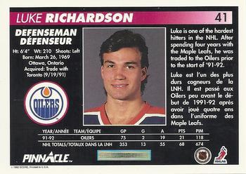 1992-93 Pinnacle Canadian #41 Luke Richardson Back