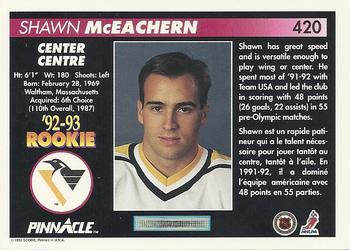 1992-93 Pinnacle Canadian #420 Shawn McEachern Back