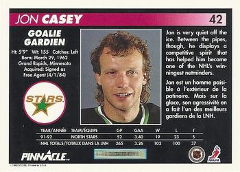 1992-93 Pinnacle Canadian #42 Jon Casey Back