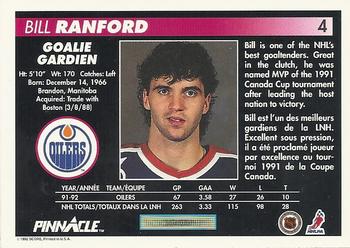 1992-93 Pinnacle Canadian #4 Bill Ranford Back