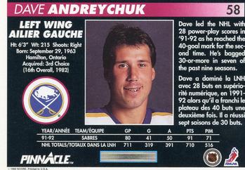 1992-93 Pinnacle Canadian #58 Dave Andreychuk Back
