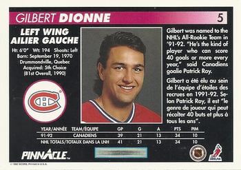 1992-93 Pinnacle Canadian #5 Gilbert Dionne Back