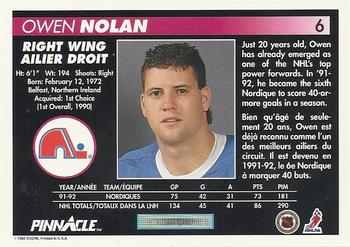 1992-93 Pinnacle Canadian #6 Owen Nolan Back