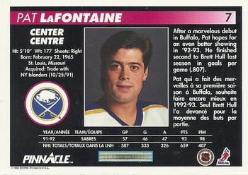 1992-93 Pinnacle Canadian #7 Pat LaFontaine Back