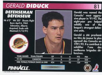 1992-93 Pinnacle Canadian #81 Gerald Diduck Back
