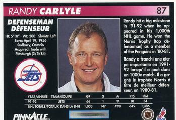 1992-93 Pinnacle Canadian #87 Randy Carlyle Back