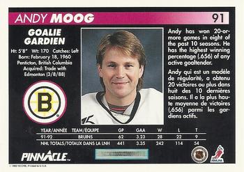 1992-93 Pinnacle Canadian #91 Andy Moog Back