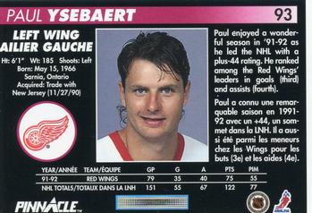 1992-93 Pinnacle Canadian #93 Paul Ysebaert Back