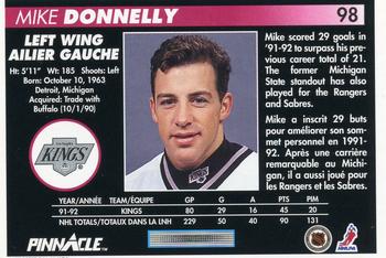 1992-93 Pinnacle Canadian #98 Mike Donnelly Back