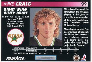1992-93 Pinnacle Canadian #99 Mike Craig Back