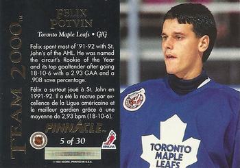1992-93 Pinnacle Canadian - Team 2000 #5 Felix Potvin Back