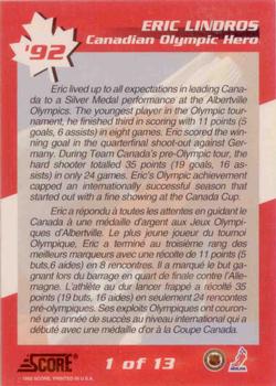 1992-93 Score Canadian - Canadian Olympic Heroes #1 Eric Lindros Back