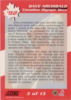 1992-93 Score Canadian - Canadian Olympic Heroes #3 Dave Archibald Back