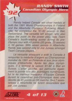 1992-93 Score Canadian - Canadian Olympic Heroes #4 Randy Smith Back
