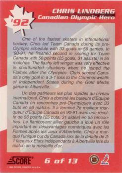 1992-93 Score Canadian - Canadian Olympic Heroes #6 Chris Lindberg Back