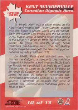 1992-93 Score Canadian - Canadian Olympic Heroes #10 Kent Manderville Back