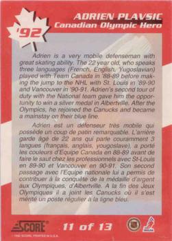 1992-93 Score Canadian - Canadian Olympic Heroes #11 Adrien Plavsic Back