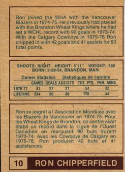 1977-78 O-Pee-Chee WHA #10 Ron Chipperfield Back