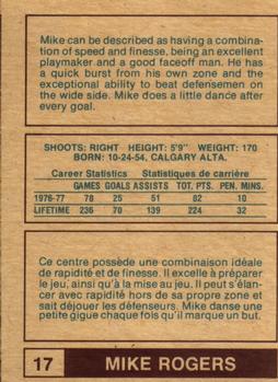 1977-78 O-Pee-Chee WHA #17 Mike Rogers Back