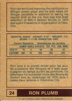 1977-78 O-Pee-Chee WHA #24 Ron Plumb Back