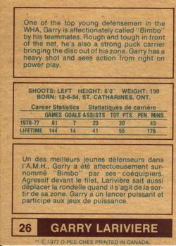 1977-78 O-Pee-Chee WHA #26 Garry Lariviere Back