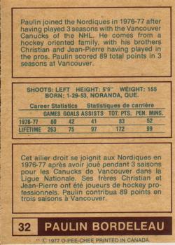 1977-78 O-Pee-Chee WHA #32 Paulin Bordeleau Back