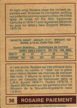 1977-78 O-Pee-Chee WHA #36 Rosaire Paiement Back