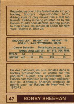 1977-78 O-Pee-Chee WHA #47 Bobby Sheehan Back