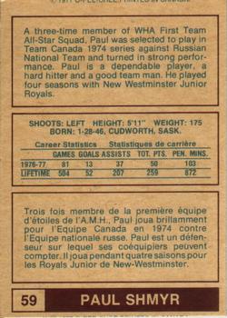 1977-78 O-Pee-Chee WHA #59 Paul Shmyr Back