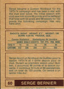 1977-78 O-Pee-Chee WHA #60 Serge Bernier Back