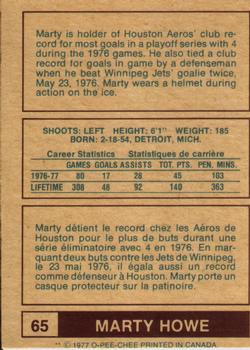 1977-78 O-Pee-Chee WHA #65 Marty Howe Back