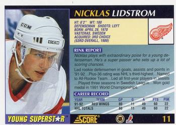 1992-93 Score Young Superstars #11 Nicklas Lidstrom Back