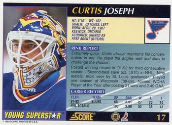1992-93 Score Young Superstars #17 Curtis Joseph Back