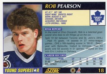 1992-93 Score Young Superstars #18 Rob Pearson Back