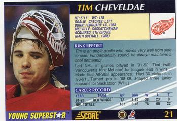 1992-93 Score Young Superstars #21 Tim Cheveldae Back