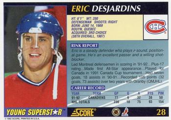 1992-93 Score Young Superstars #28 Eric Desjardins Back