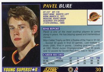 1992-93 Score Young Superstars #30 Pavel Bure Back