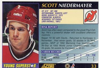 1992-93 Score Young Superstars #33 Scott Niedermayer Back