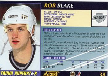 1992-93 Score Young Superstars #38 Rob Blake Back