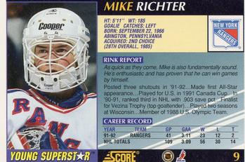 1992-93 Score Young Superstars #9 Mike Richter Back